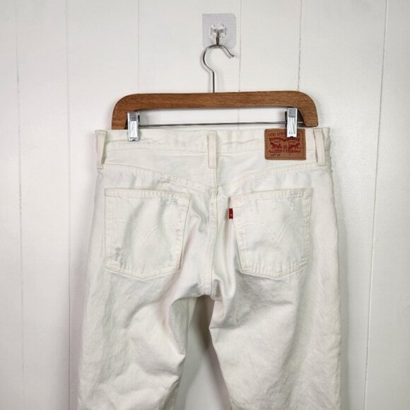 Levis 501 Button Fly Jeans Off White Ripped Straight Leg 100% Cotton No Stretch - Picture 4 of 14
